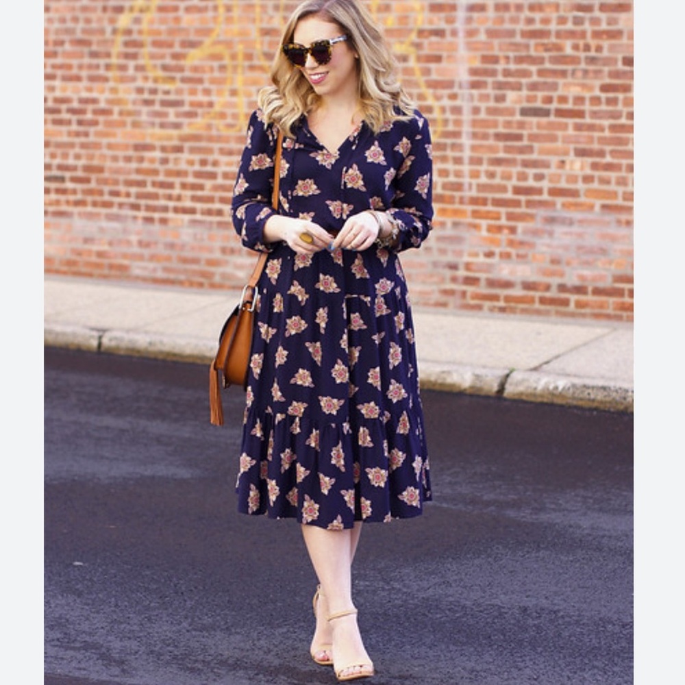 LOFT Faraway Floral Midi Dress (Petite)